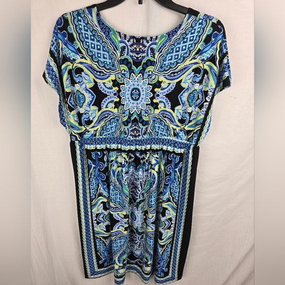 AB Studio Multicolor Floral Pattern Short Sleeve Dress Sz L - Picture 5 of 10
